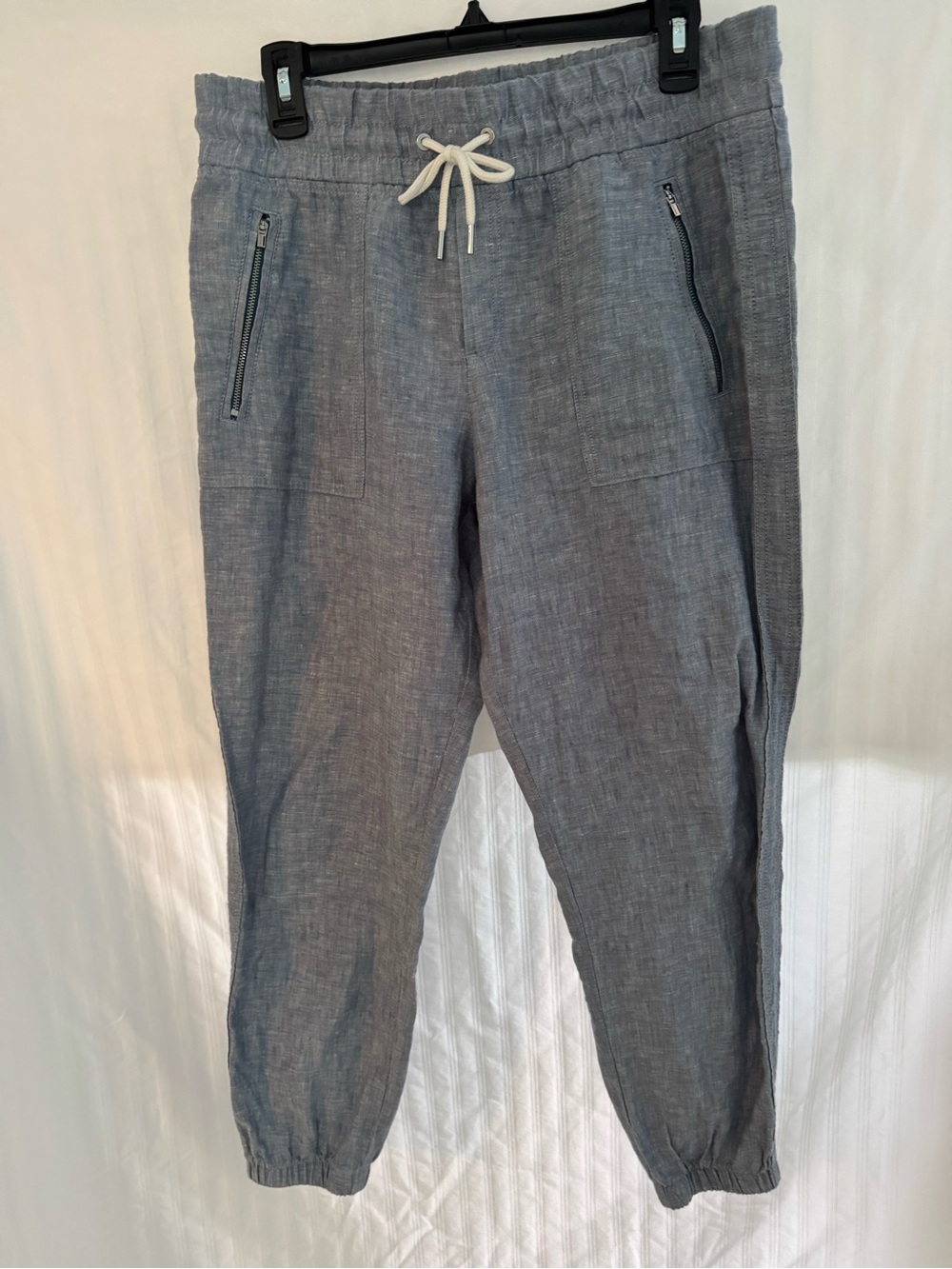 Athleta Cabo Tide Linen Joggers Light Blue 100% Linen Pull-On Tie Waist Size 8P